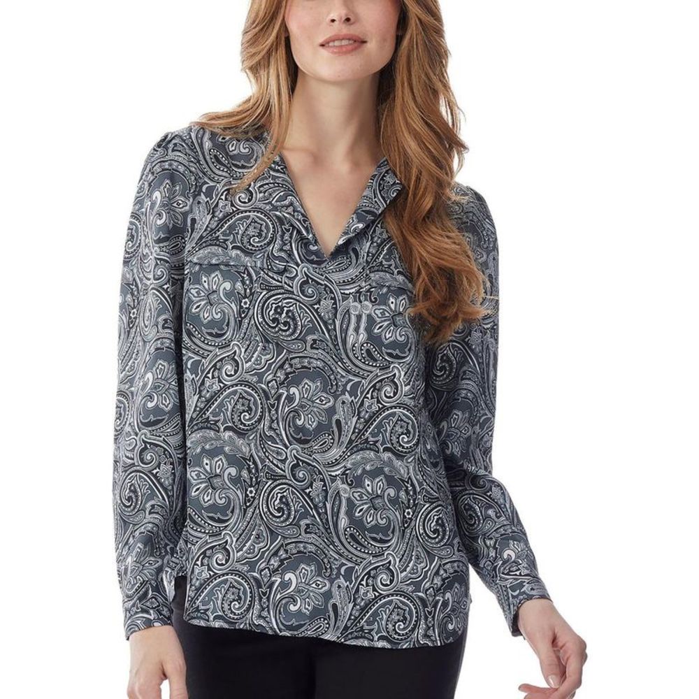 Jones New York Womens Black Paisley Utility Top Blouse Shirt NWT